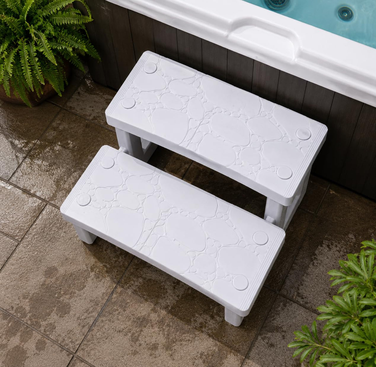XtremepowerUS 2-Steps Spa Steps in versatile use near deck, porch, and camper areas.