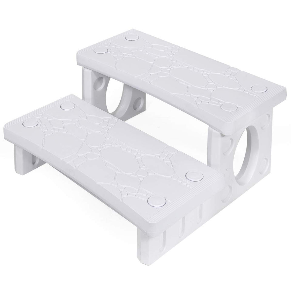 XtremepowerUS 2-Steps Spa Steps in white for outdoor hot tubs and pools, sturdy and weatherproof.