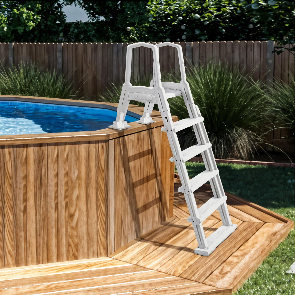 XtremepowerUS Deluxe Incline Pool Ladder side view showing sturdy handrails for safety.