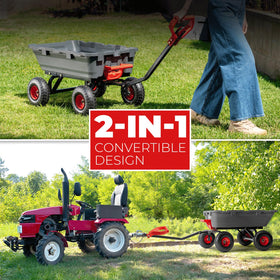 XtremepowerUS dump cart with 10-inch pneumatic tires on varied terrain