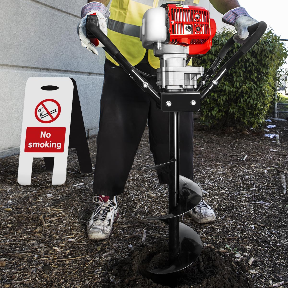 Heavy-duty fence post hole drill designed for quick digging in tough soil.