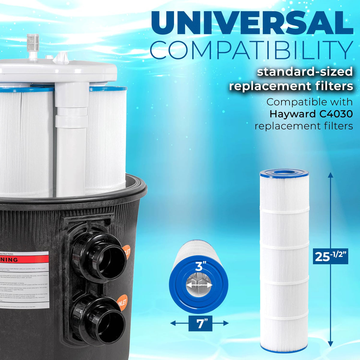 XtremepowerUS filter with pressure gauge detail enabling real-time monitoring of pressure
