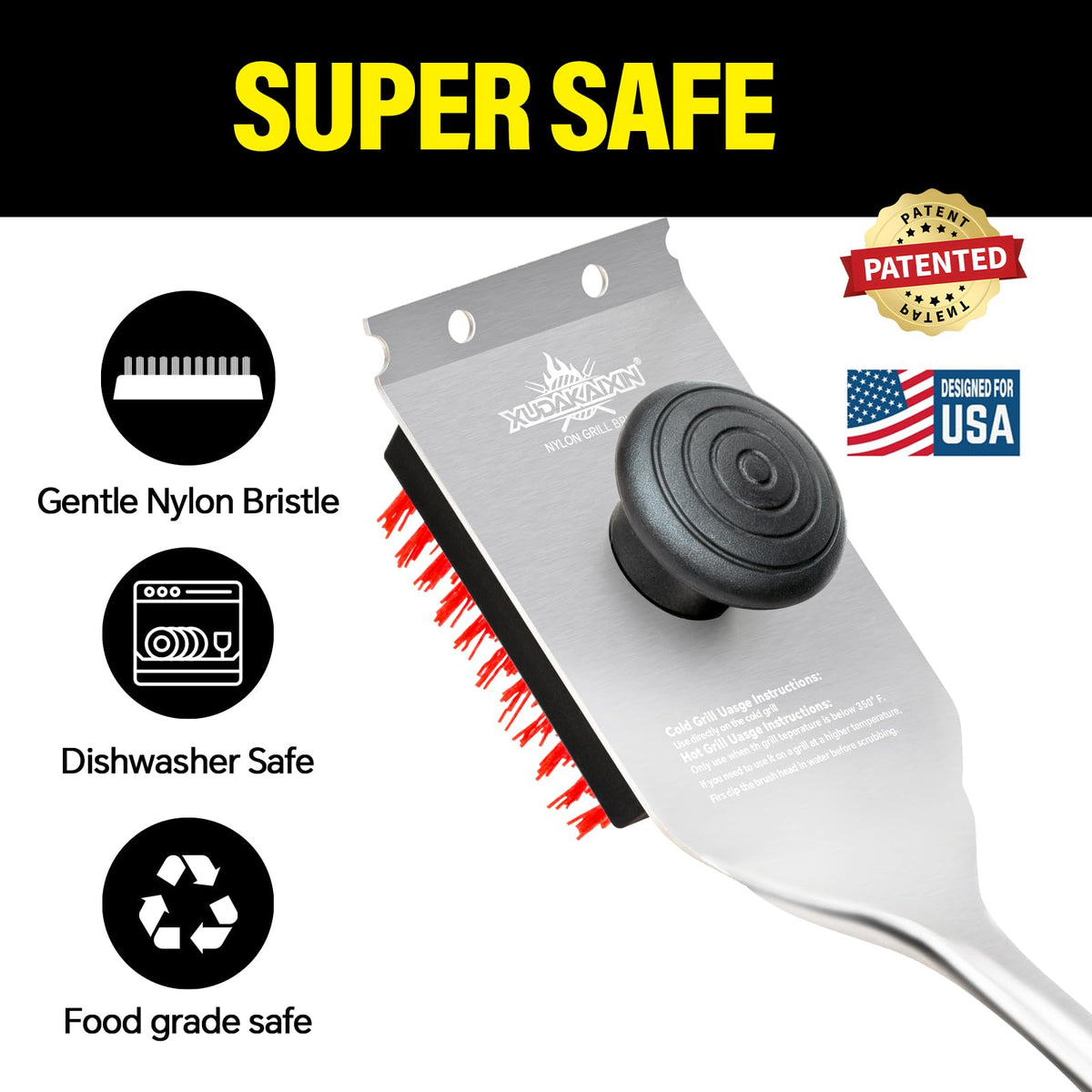 XUDAKAIXIN grill brush with acacia wood handle for secure grip