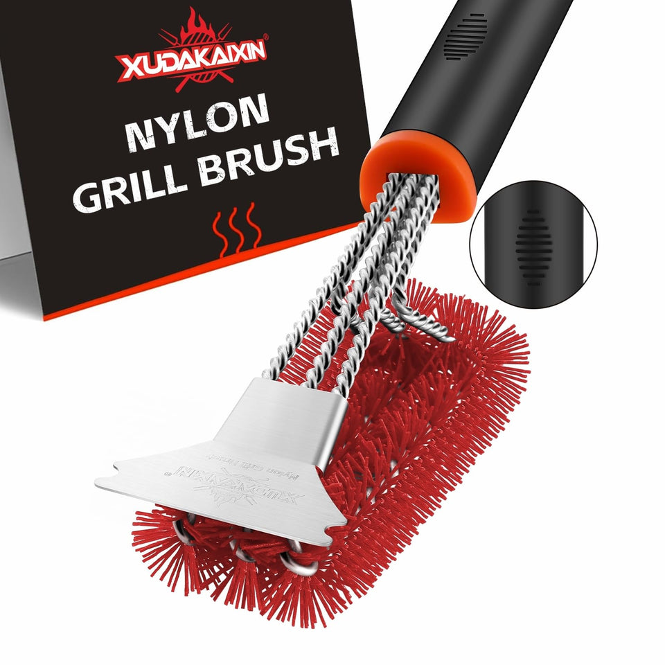 XUDAKAIXIN grill brush with nylon bristles for safe, scratch-free cleaning of grates