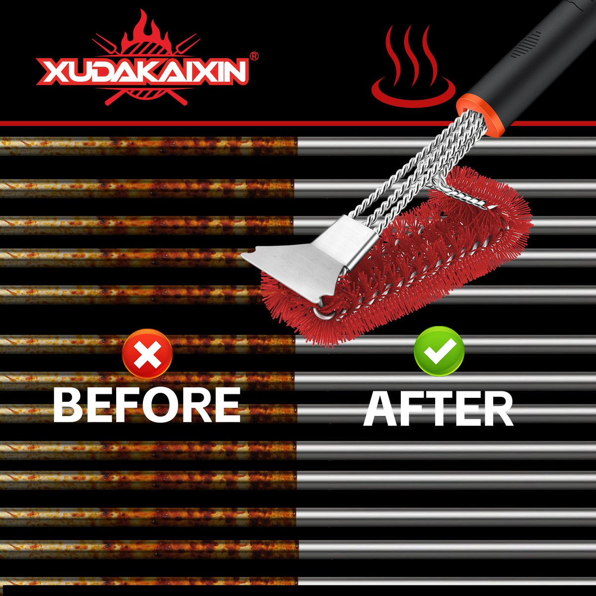 XUDAKAIXIN red-colored grill brush for high visibility and quick access