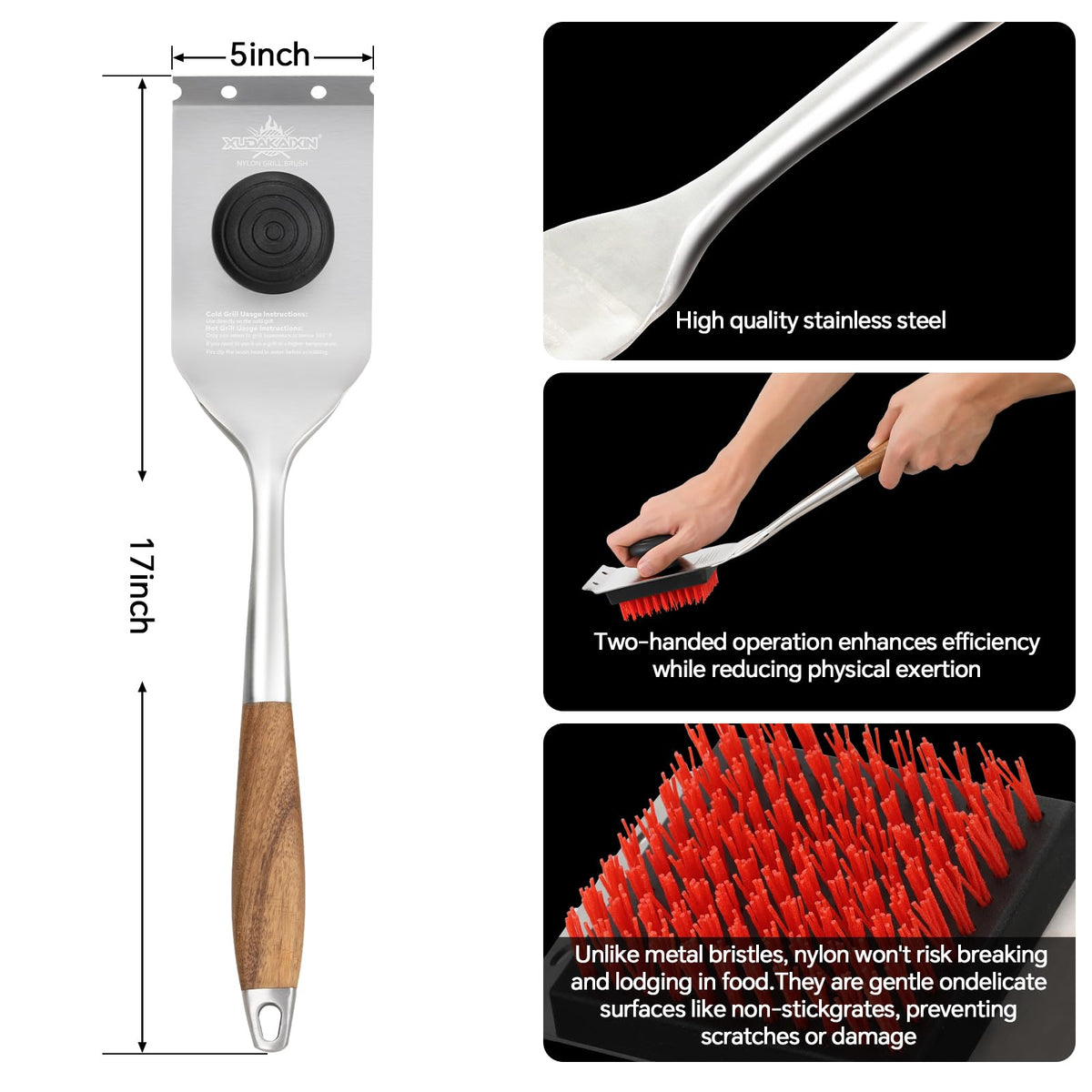 XUDAKAIXIN nylon bristles safely clean grates without scratching