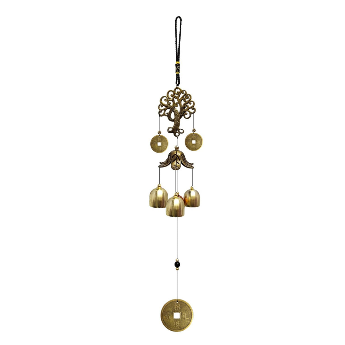 XUJIQI Wind Chimes Brass Bells closeup showcases durable zinc alloy construction for outdoor use.