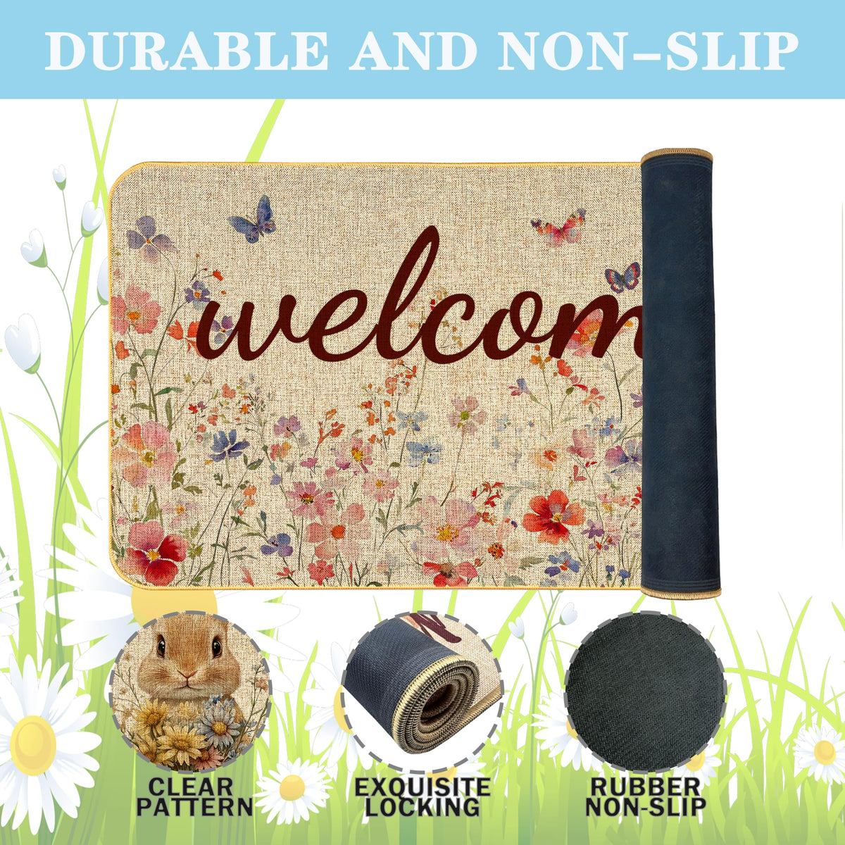 Xumuyin Spring Doormat with Santa hat motif for holiday entryway accent.