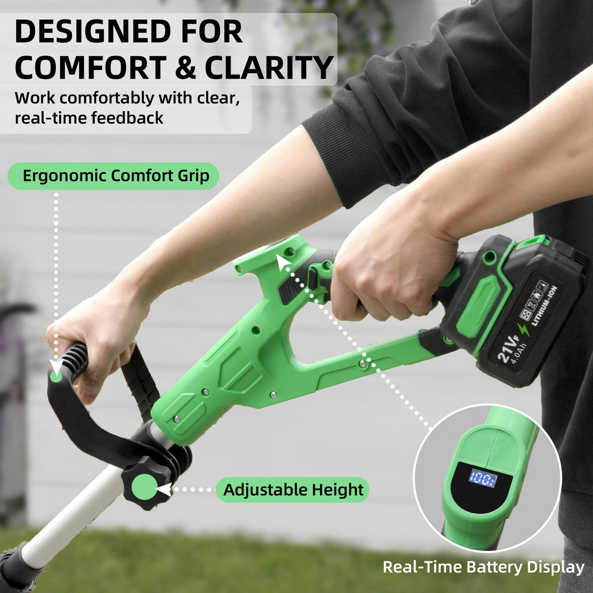 XXCFG ergonomic handle adjustable to user height for comfortable gardening