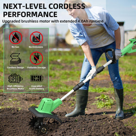 XXCFG charger included powers up the cordless tiller