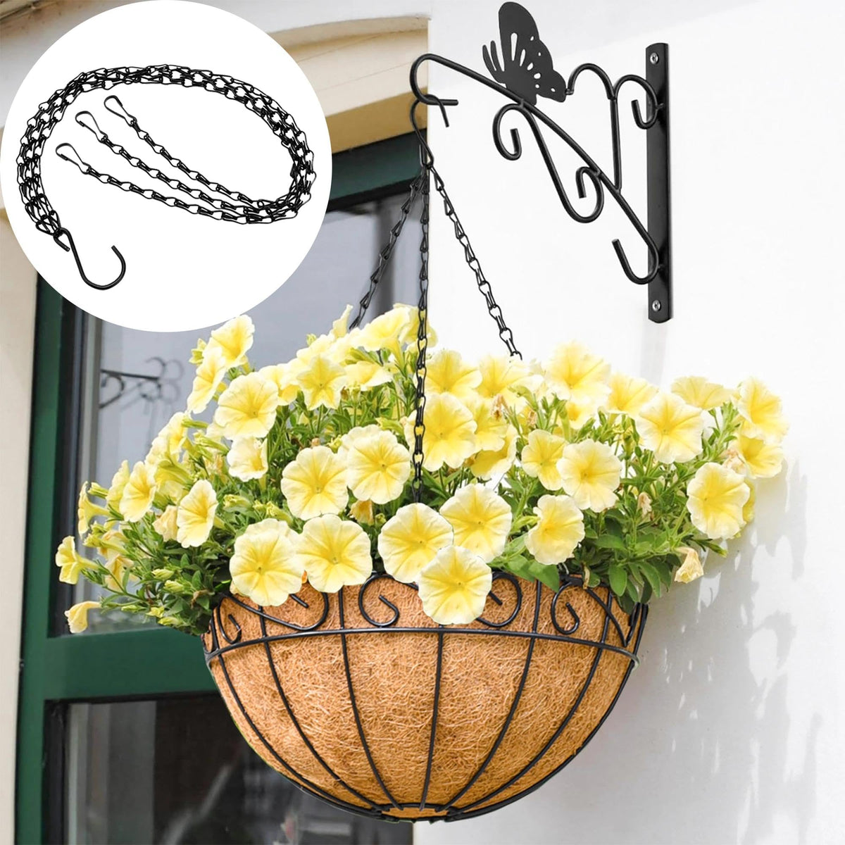 XXFBJNMD lantern and bird feeder suspended using three-point chains.