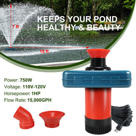 XXK Pond Fountain Aerator 100-ft cord enables flexible pond placement.