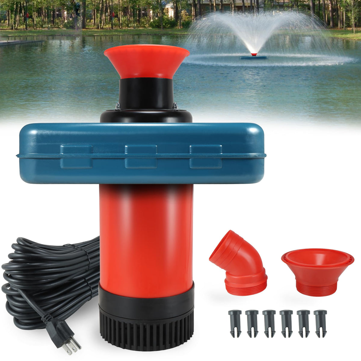 XXK Pond Fountain Aerator umbrella-nozzle delivers dramatic umbrella spray and improved aeration.