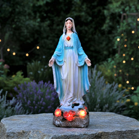 xxoasis Garden Mary Statue with solar lights enhances outdoor entrance decor