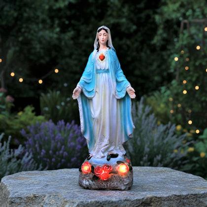 xxoasis Garden Mary Statue with solar lights enhances outdoor entrance decor