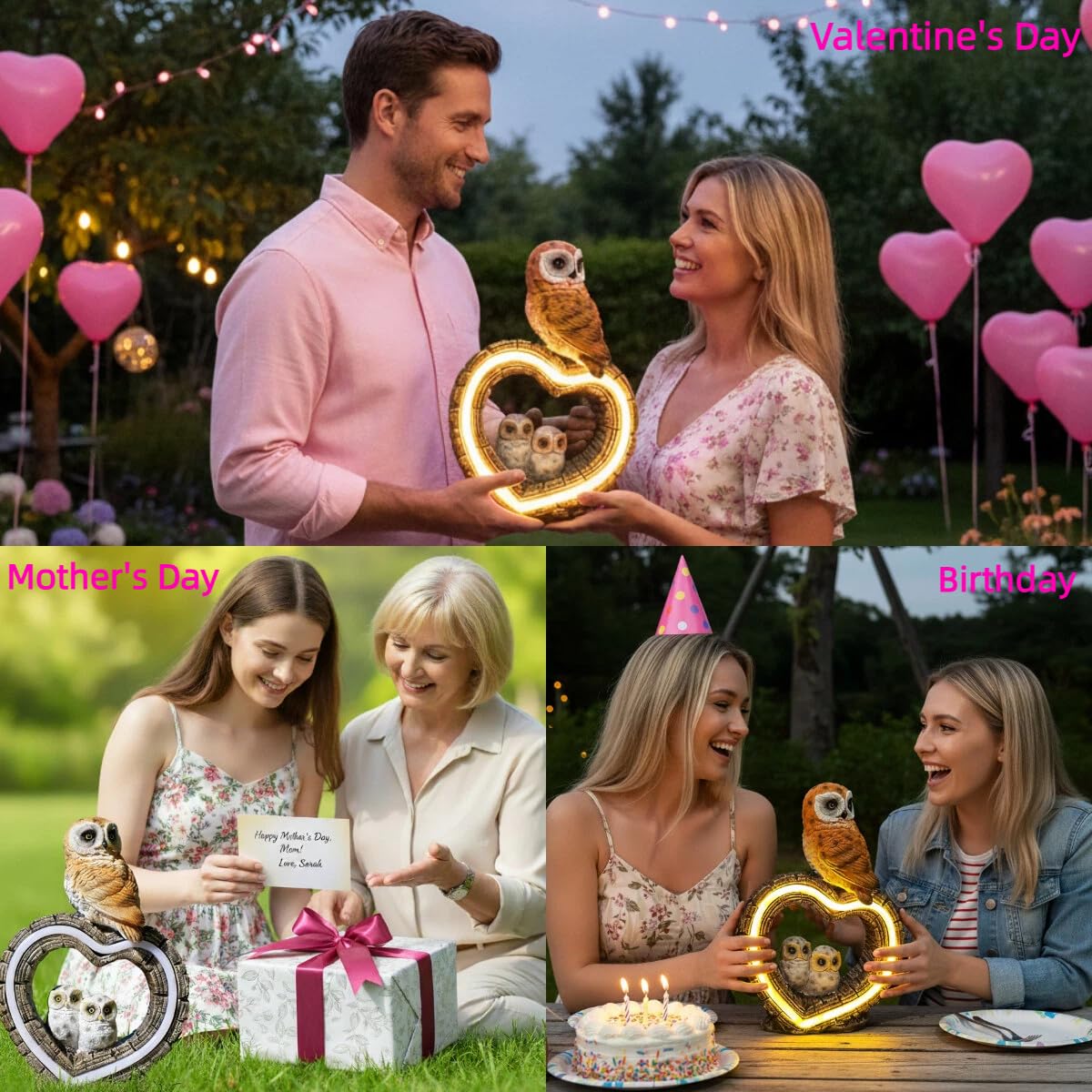 xxoasis owl statue with heart frame adds inviting ambiance to outdoor spaces