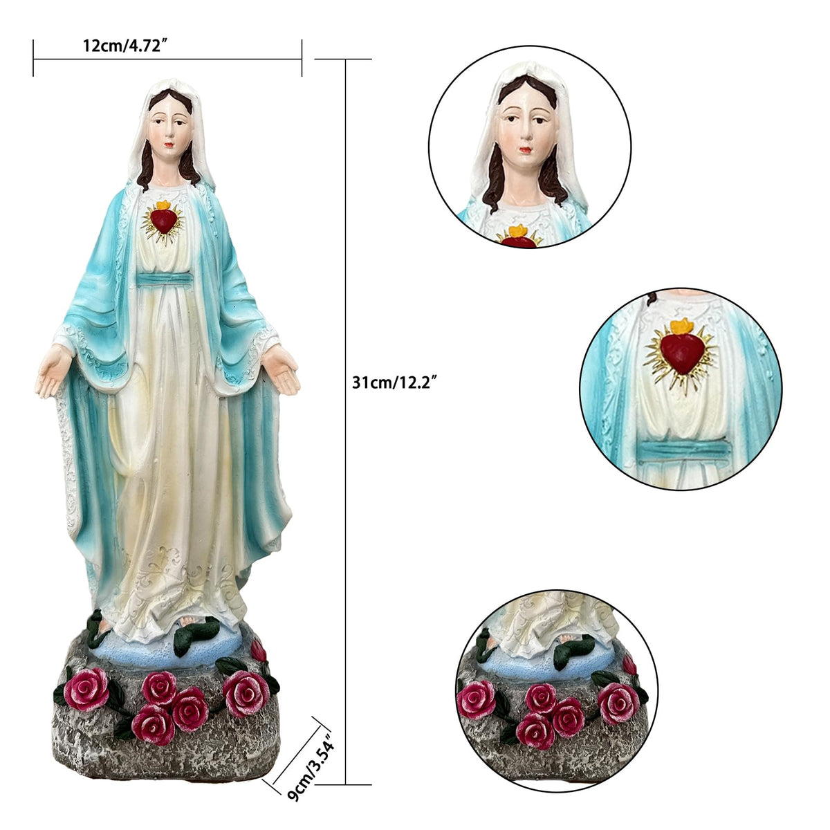 xxoasis resin material ensures durable colorfast Mary statue for home decor