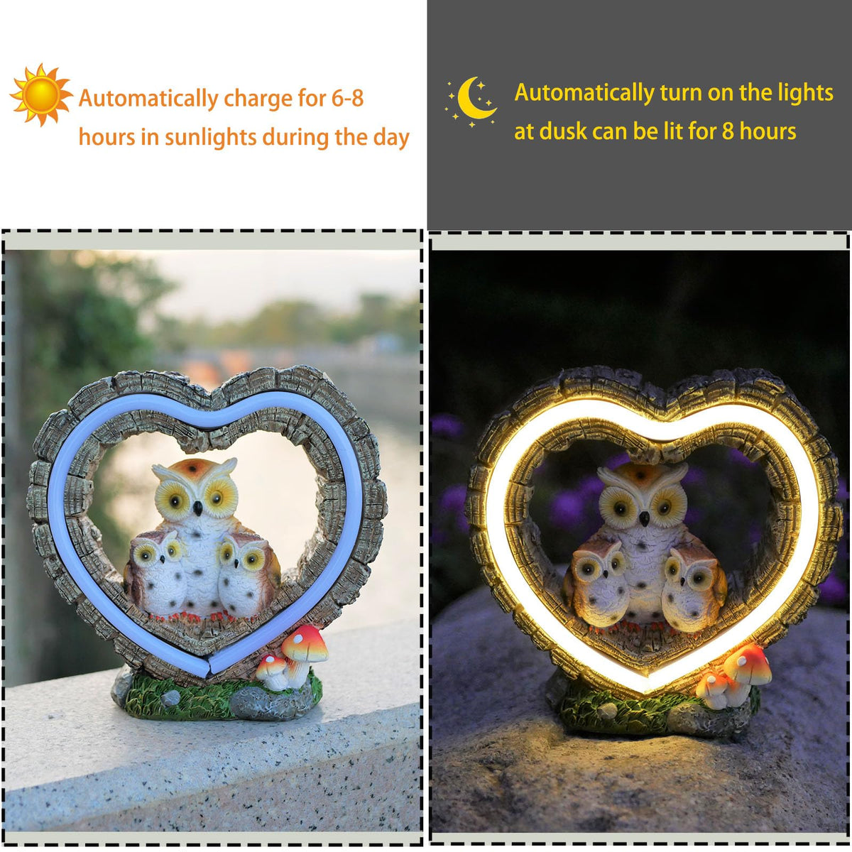 xxoasis Solar Owl resin statue withstands rain and sun for lasting outdoor use