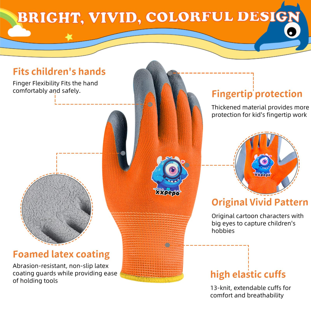 xxpepo-flex-rubber-coated kids gloves for a secure grip