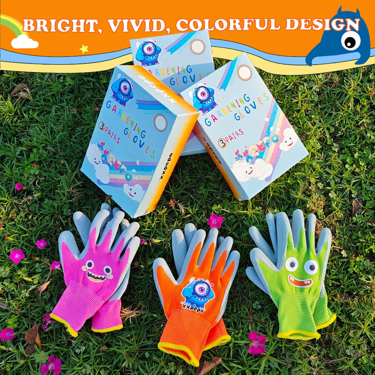 xxpepo kids gardening gloves cartoon-patterns make outdoor chores fun