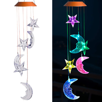 xxschy LED Moon and Stars wind chimes illuminate softly for outdoor ambience
