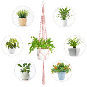 XXXFLOWER pink-woven cotton rope detail on plant hanger.