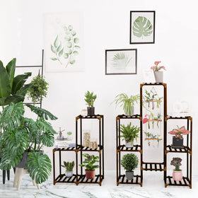 XXXFLOWER Space-saving plant stand showcases many plants in a corner