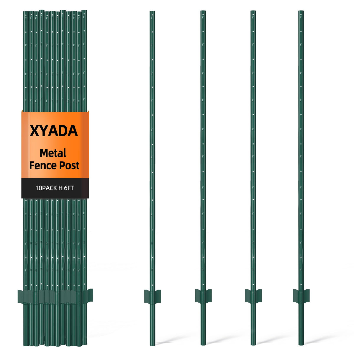 XYADX 6ft metal fence post in green, front view for sturdy garden fencing