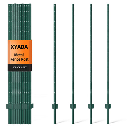XYADX 6ft metal fence post in green, front view for sturdy garden fencing