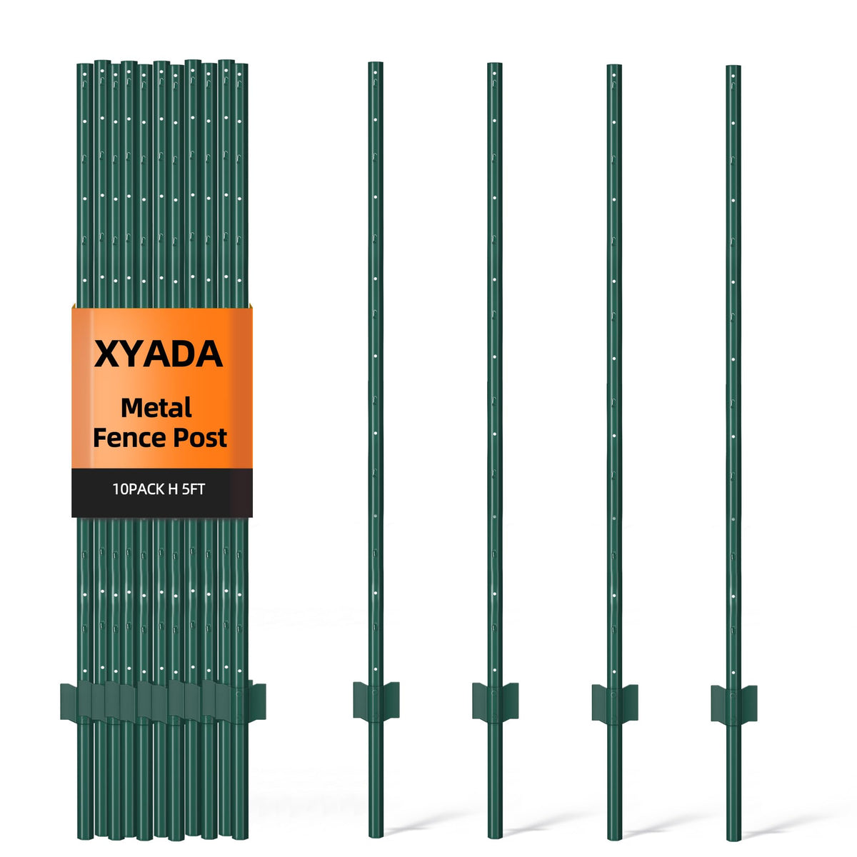 XYADX metal fence post 5ft green finish provides sturdy garden boundary support.