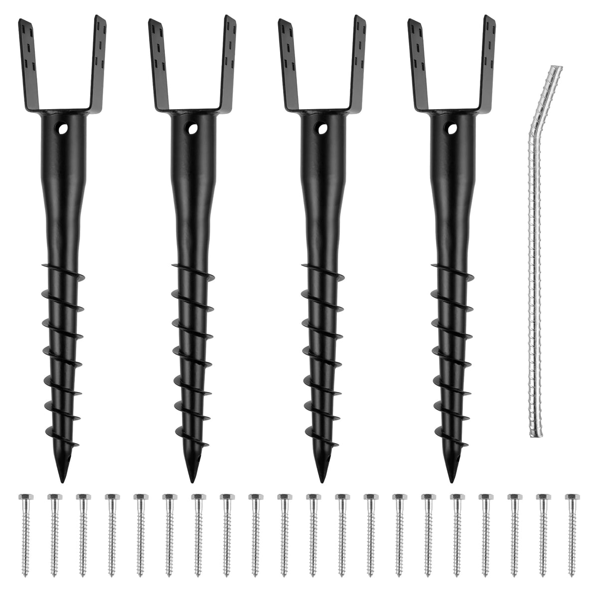 XYADX no-dig anchor in soil reinforces a 4x4 post for a stable fence setup.