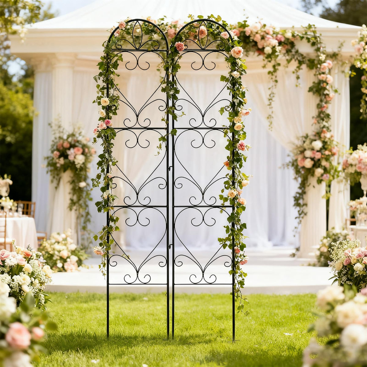 XYCCRX ornate wrought-iron pattern trellis adds vintage charm to outdoor spaces