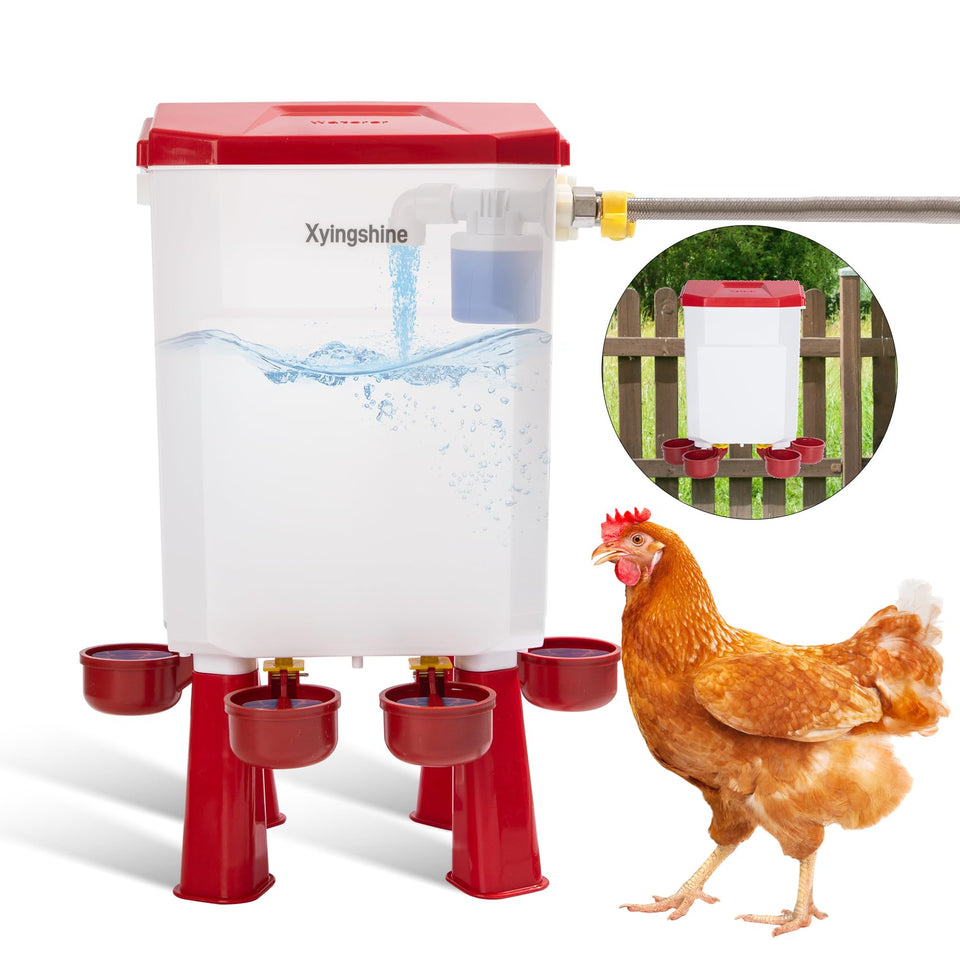 Xyingshine float valve system close-up ensuring precise water control for poultry.