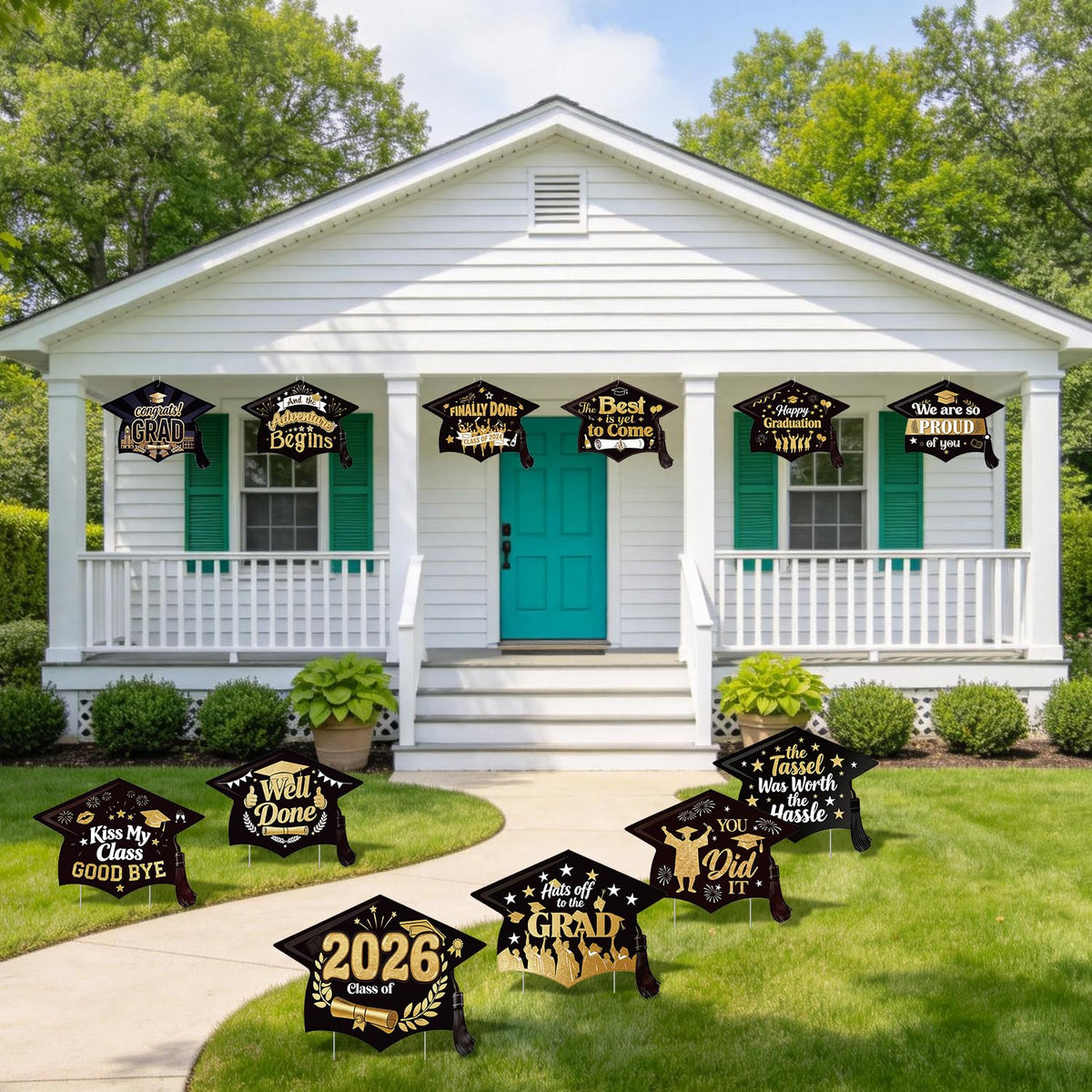Xylitic Bold color print signs enhance yard visibility.