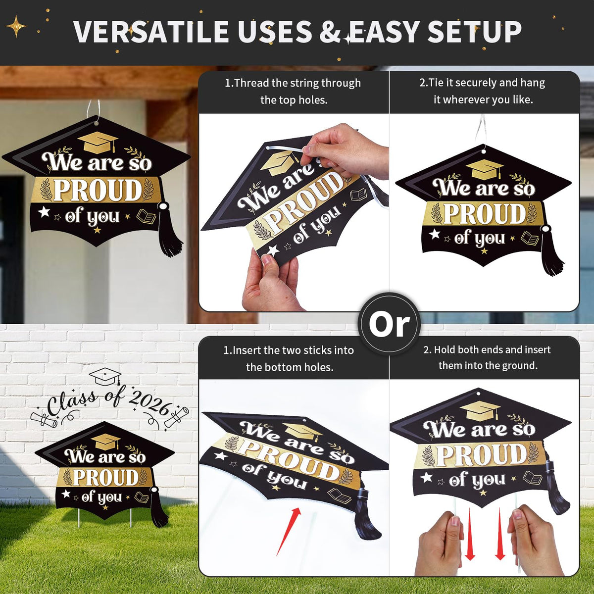 Xylitic Congrats Grad sign ready for hanging with ribbon.
