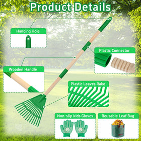 Xynzanic kids leaf rake detachable wooden handle for easy storage