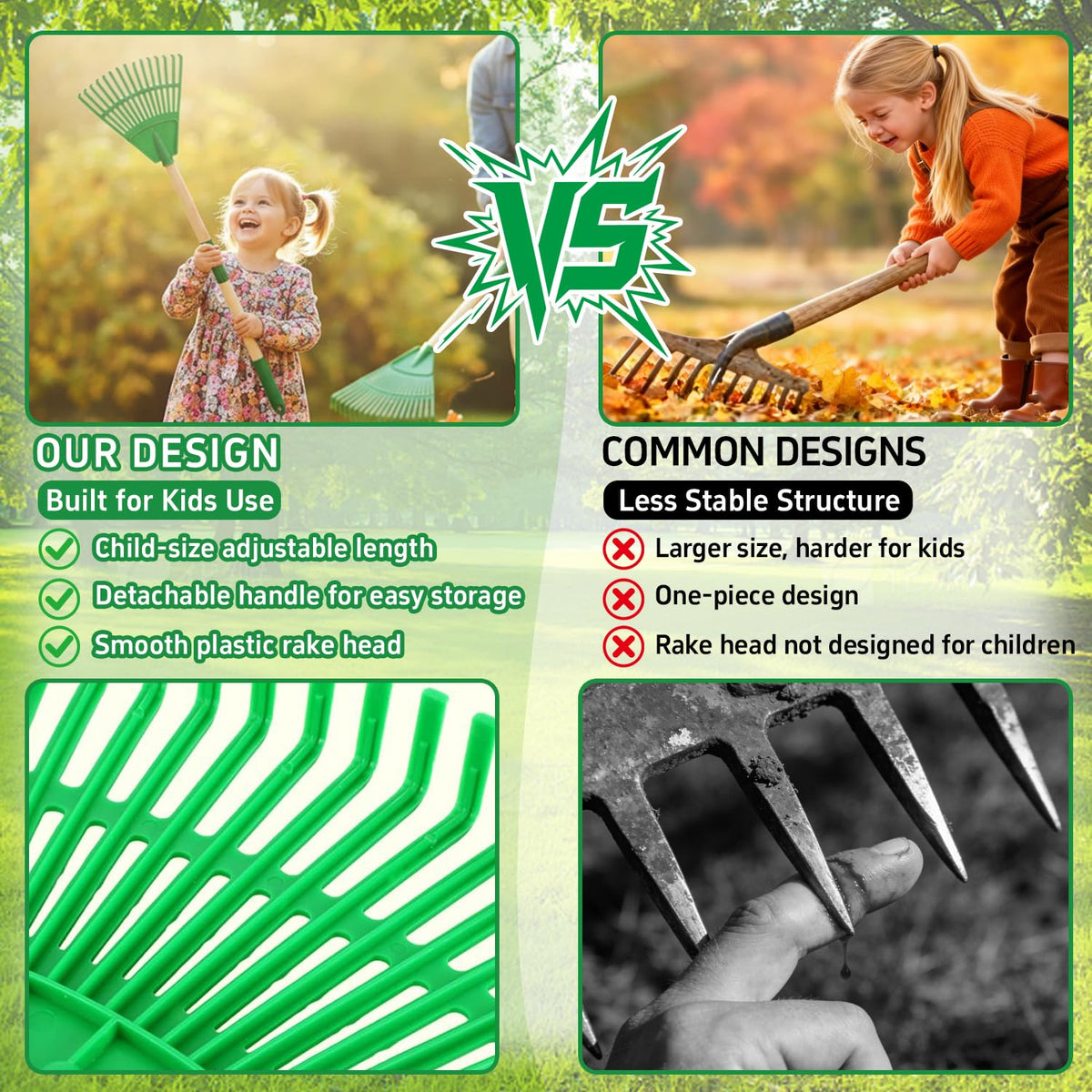 Xynzanic kids leaf rake with leaf bag for collecting leaves