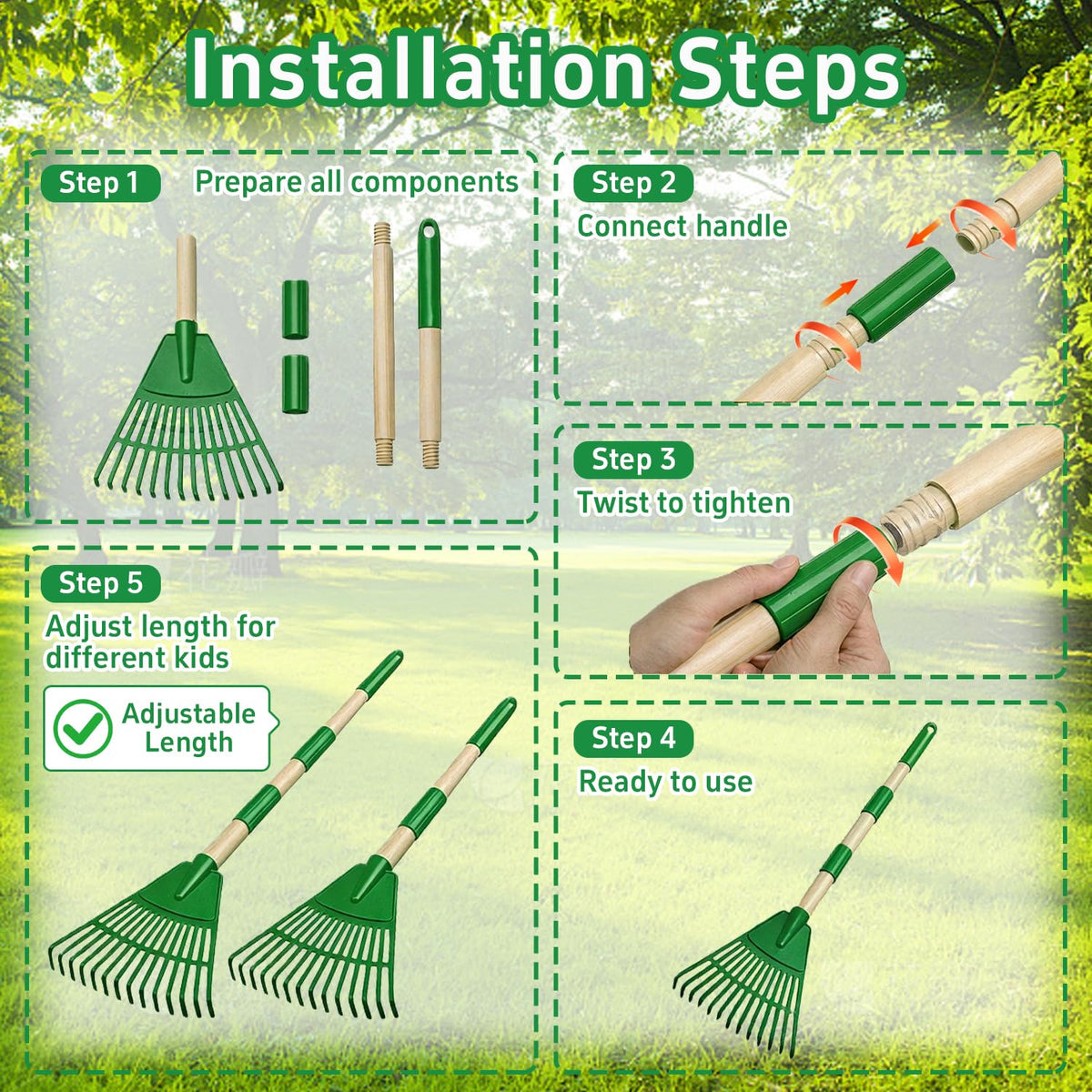Xynzanic kids leaf rake three-section design shown for portability