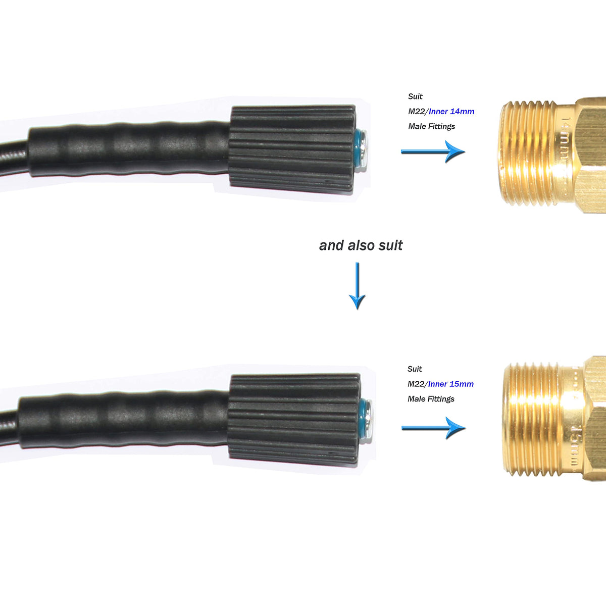 XZT hose ends feature M22mm-14 female twist connectors for quick setup.