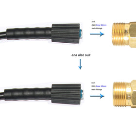 XZT hose ends feature M22mm-14 female twist connectors for quick setup.
