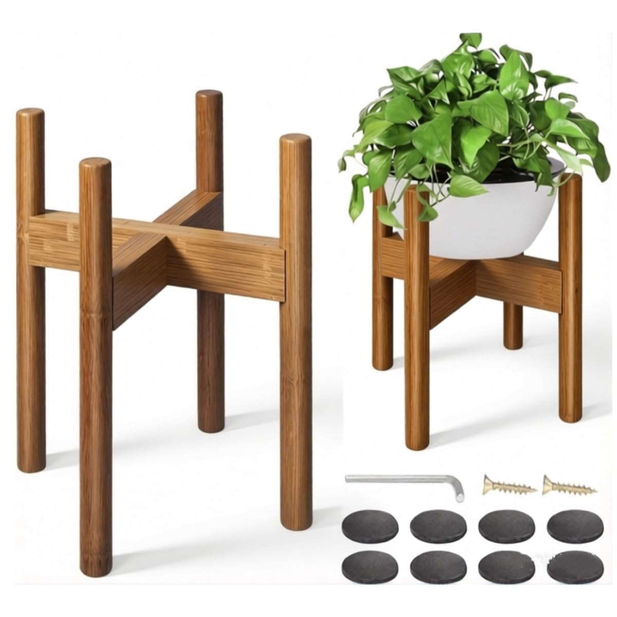 XZXWZX natural bamboo plant stand for 6-8 inch pots, stylish indoor display.