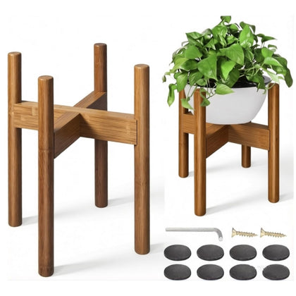 XZXWZX natural bamboo plant stand for 6-8 inch pots, stylish indoor display.