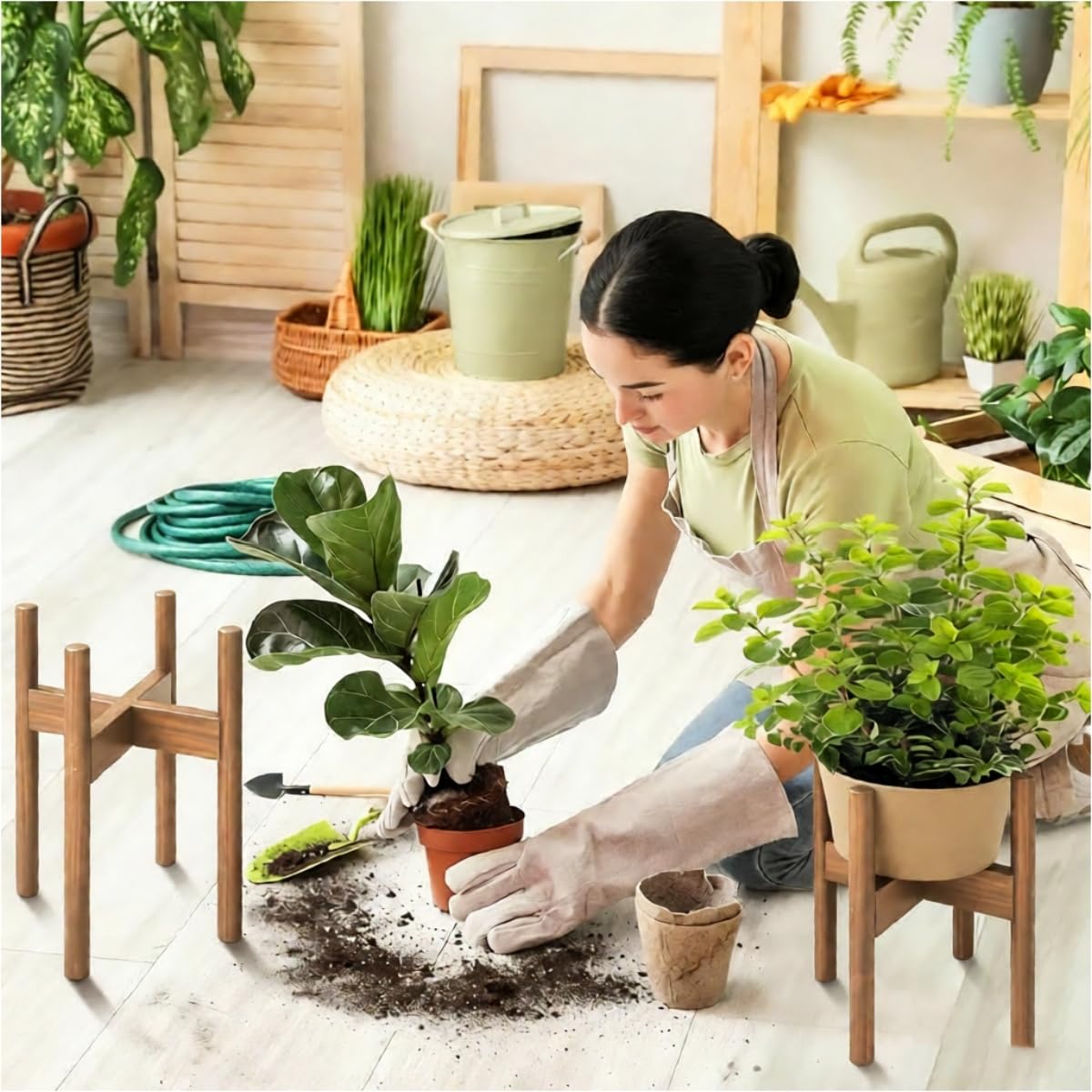 XZXWZX sturdy-frame plant stand provides stable support for greenery.