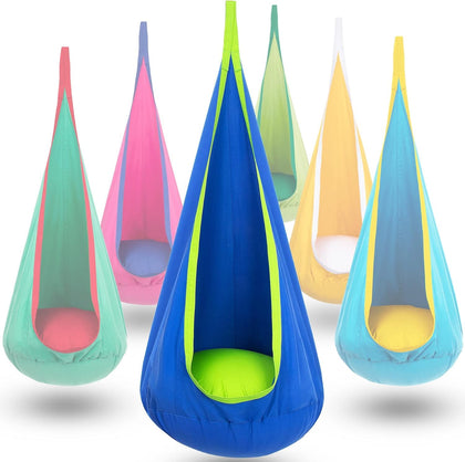 Y- STOP Kids Pod Swing Seat overview promotes playful balance and cozy reading moments.