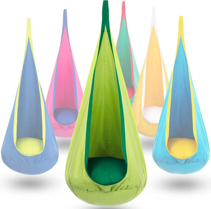 Y-STOP Kids Pod Swing Seat with inflatable pillow for cozy calm reading