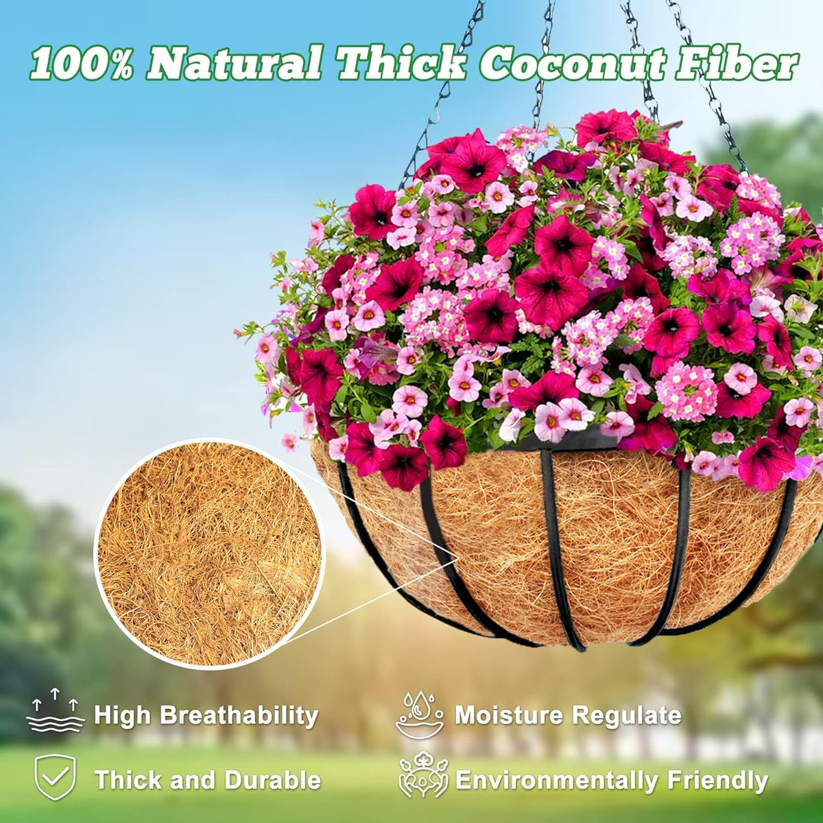 Y&M eco-friendly coconut fiber liner enhances air circulation for plants.