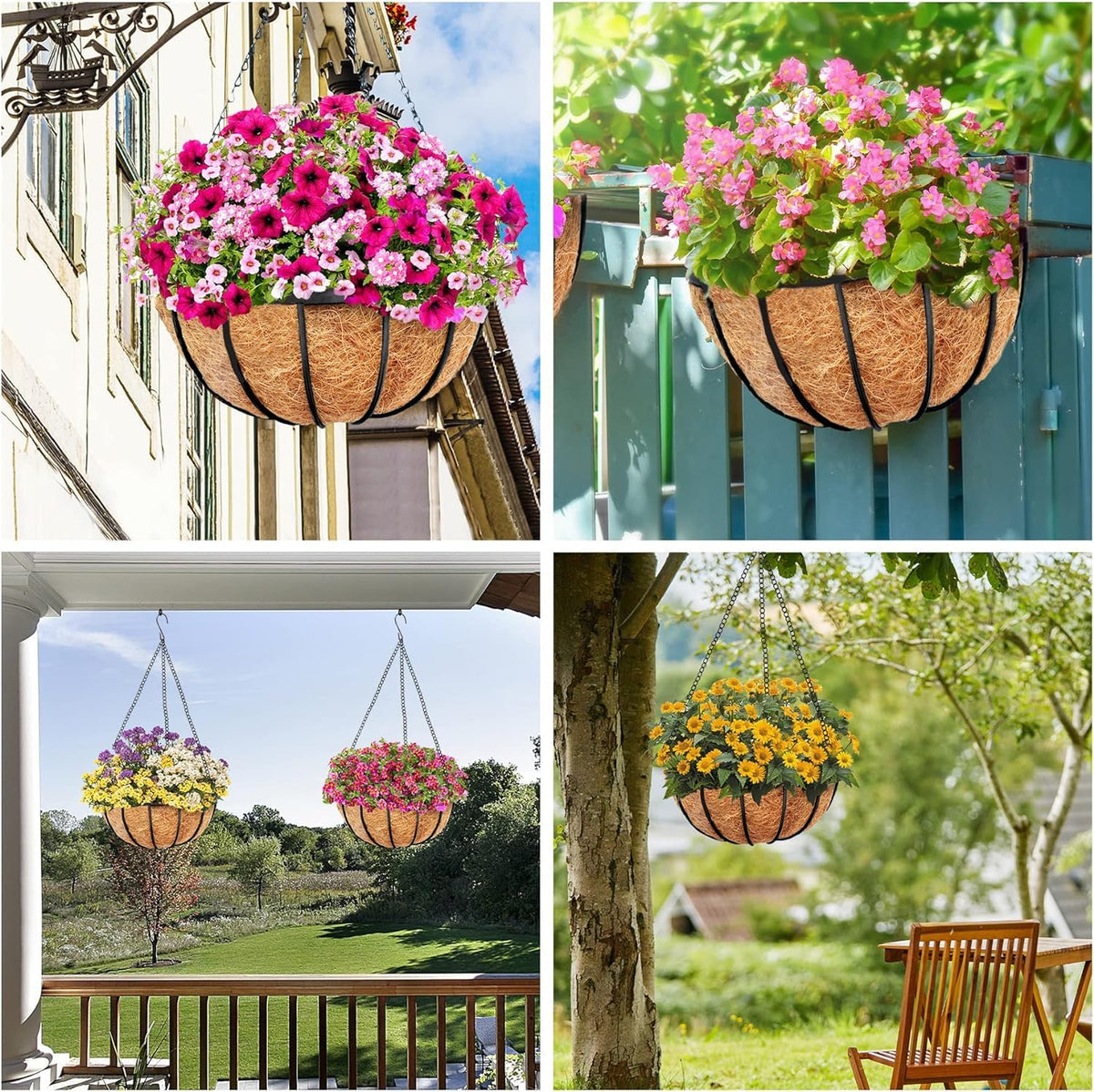 Y&M natural coconut fiber liner for vibrant outdoor planters.