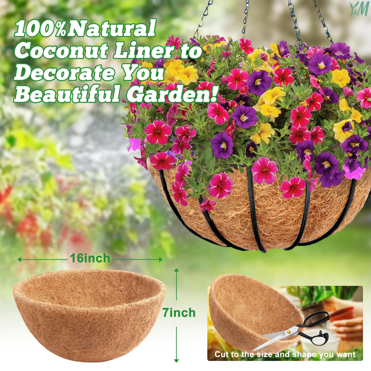 Y&M coconut fiber liner pack two as replacement option for baskets.