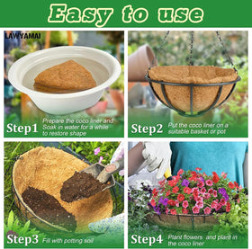 Y&M pre-formed coco liner for 14-inch round hanging planters.