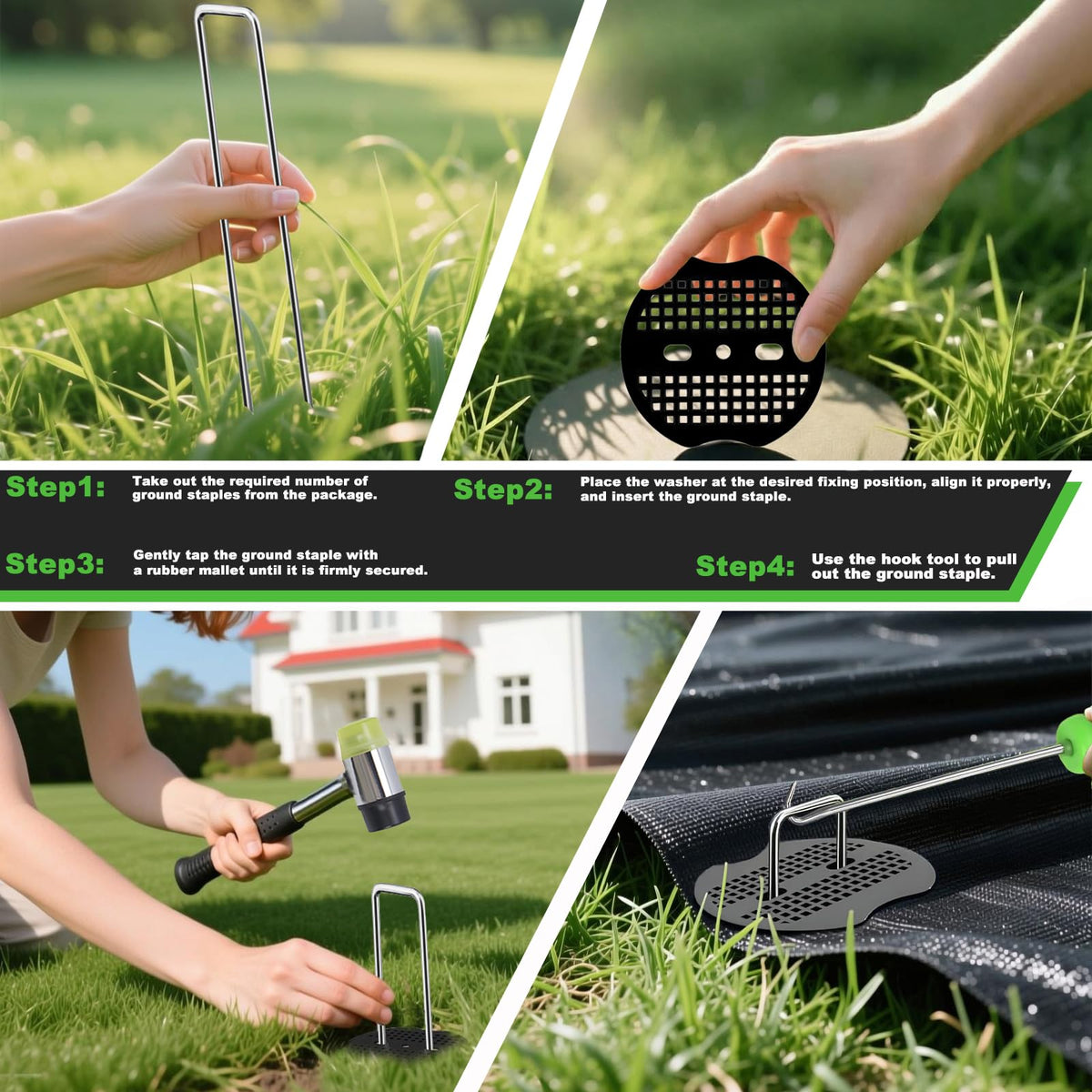 YACOO outdoor landscaping setup with stakes securing decor and fabric.